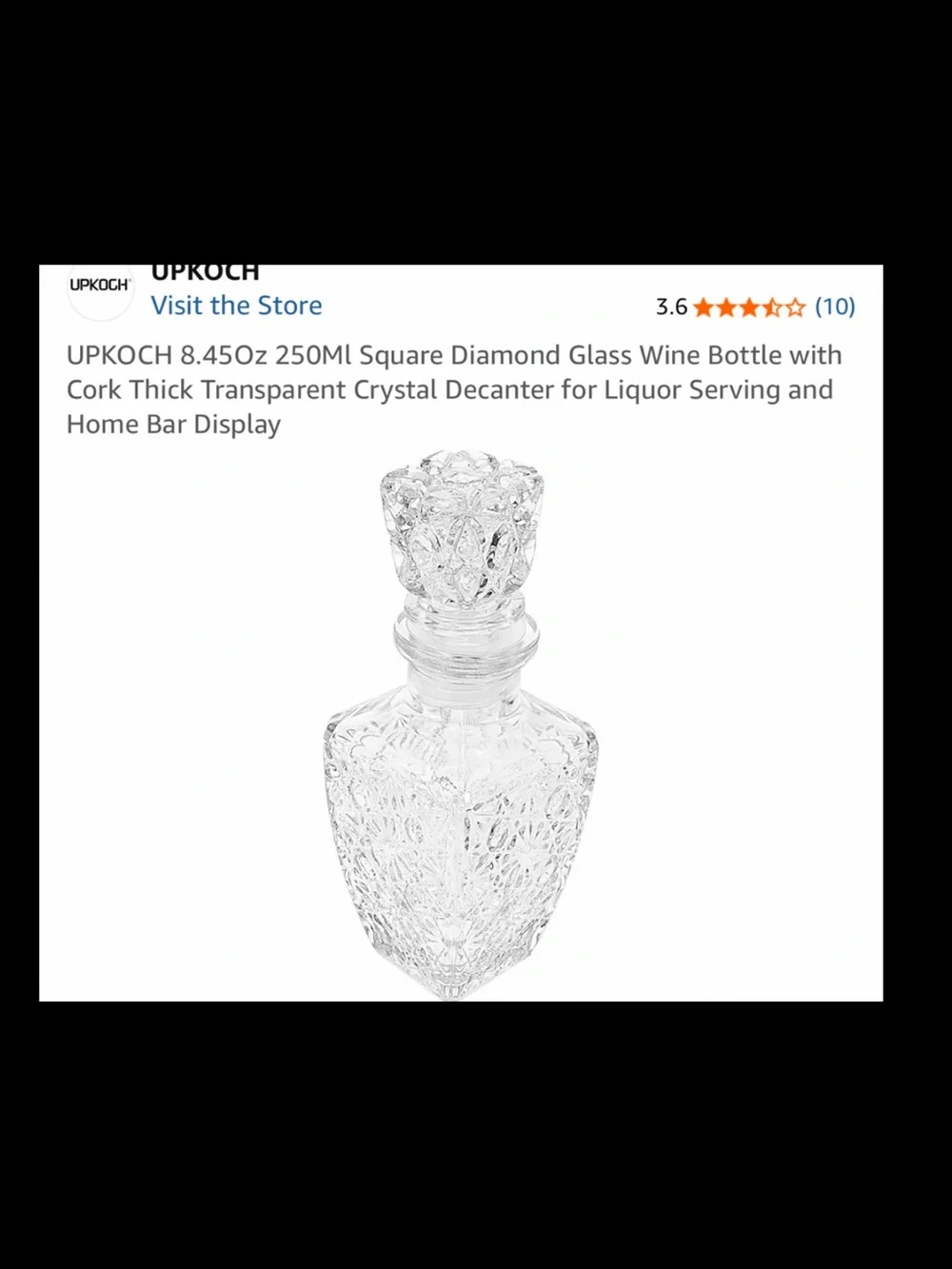 Krystallo/ compatible to UPKOCH Square Diamond Cut Glass Decanter - Clear